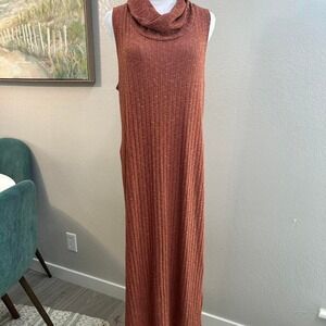Free People Beach Rust Ribbed Sleeveless Cowl Neck Midi Dress - Size M